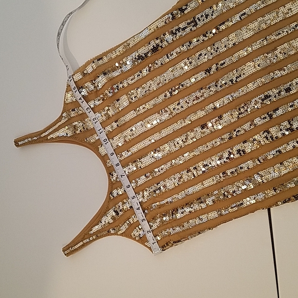 Gold Metallic Sequin and Silk Above Knee Shift Dress Party Dance Prom Sz 2 EUC - Picture 12 of 14